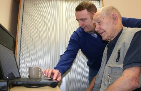 Elderly residents acquiring computer skills