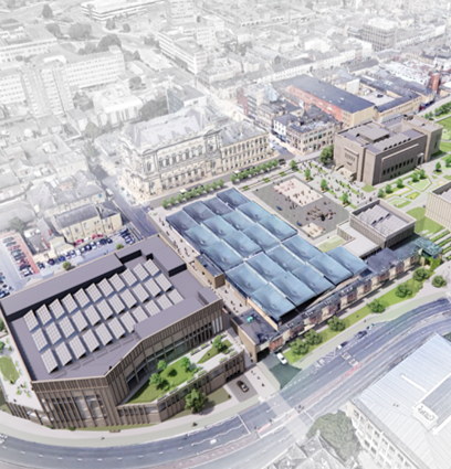 Artists impression of the Huddersfield Cultural Heart town centre regeneration plans.